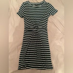 Forever 21 Green and White Striped Body con Dress With Side Cut Outs Size S